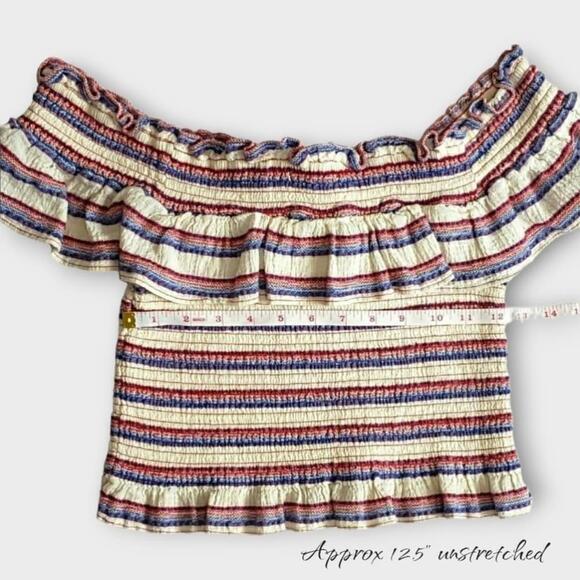 Parker Lizette Ruffle Off Shoulder Striped Top Large - Picture 5 of 6
